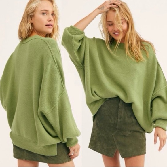Free People Sweaters - Free People Light Olive Green Oversized Crewneck Sweater